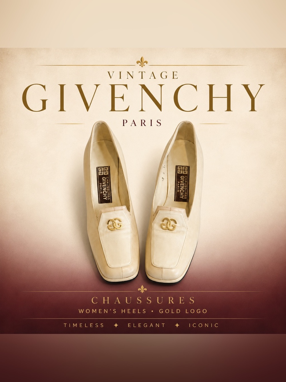RARE Vintage Givenchy Chaussures Women's Paris Heels Gold Logo RARE